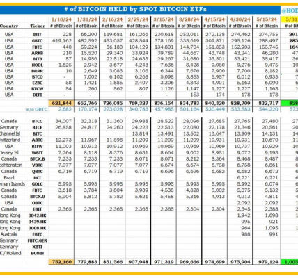 截至5月31日，全球比特币ETF持仓突破100万枚比特币，价值超680亿美元缩略图