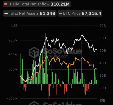 比特币现货ETF总资产净值为513.38亿美元，累计净流入达158.11亿美元缩略图